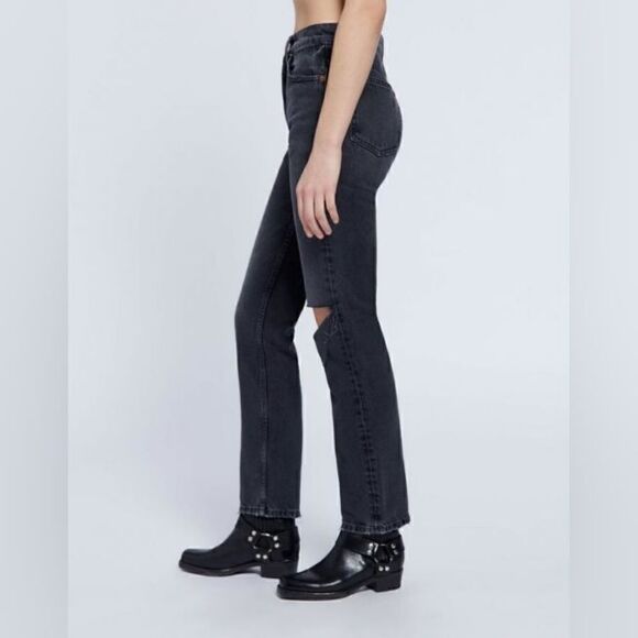 Re/Done 70's High Rise Straight Leg Distressed Denim Jeans In Black Size 27 NWT - Picture 3 of 16